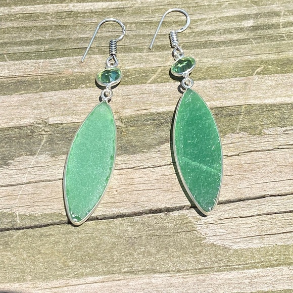 Cat Eye peridot long drop earrings .925 Sterling Silver - Picture 4 of 11